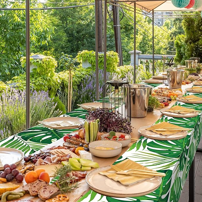 Kochorie Palm Leaves Tablecloth Roll with Cutting Box 54 Inch x 100 Ft Hawaiian Luau Tablecloths Disposable Aloha Tropical Table Cover Backdrop for Hawaii Birthday Summer Beach Tropical Party Supplies