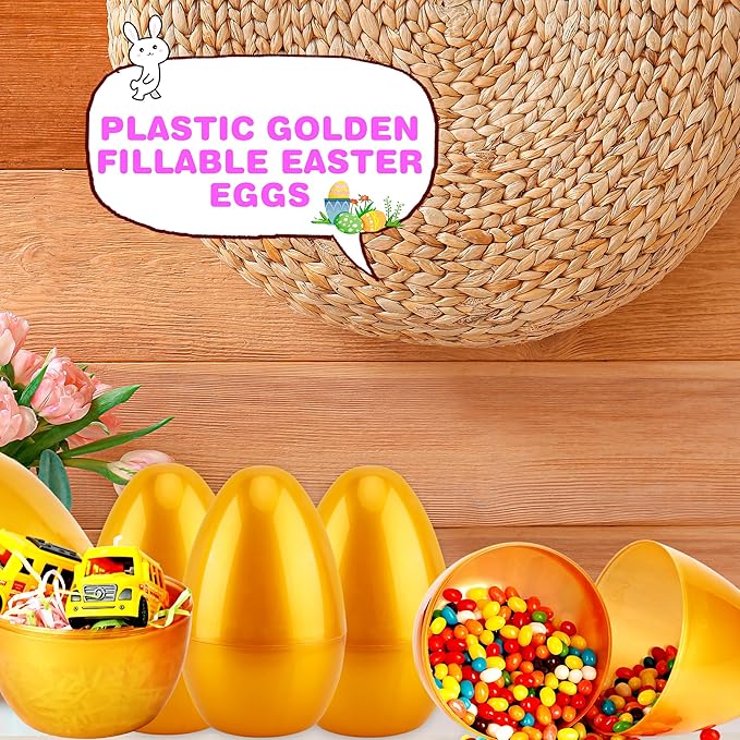 15 Pcs 8 Inch Jumbo Golden Easter Eggs Giant Fillable Plastic Eggs Empty for Egg Hunt Basket Fillers Easter Party Supplies Holiday Decor