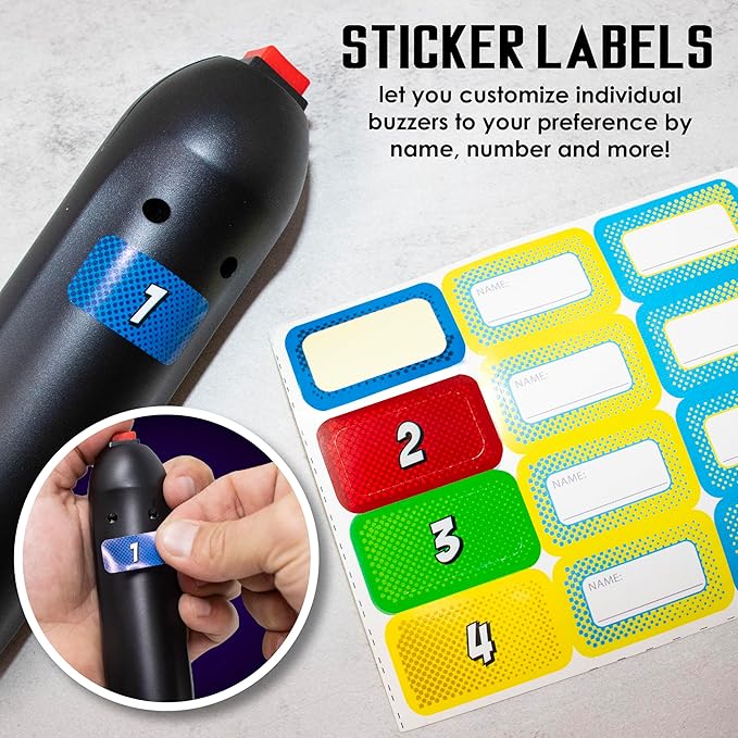 Digital Energy Wireless Handheld Game Buzzer System - Console Displays First Buzz-in - Great for Jeopardy, Family Feud, Trivia and Buzzer Games - 4 Joystick Buzzers