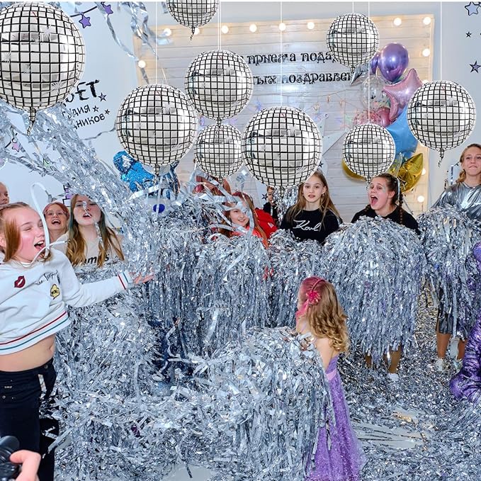 TONIFUL 16Pcs Large Disco 4D Giant Round Foil Balloon 4D Mirror Metallic Mylar Sephere Balloons for Christmas New Year Birthday Ball Party Graduation Wedding Disco Decoration Supplies(Mix Sizes)