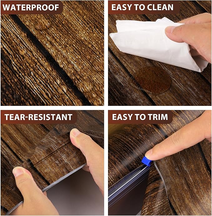 Kochorie 100 Ft x 54 Inch Wood Grain Tablecloth Roll in Slide Cutter Box Disposable Rustic Backdrop Vintage Table Cover Western Themed Bulletin Board Plastic Roll for Barn Birthday Classroom Decor