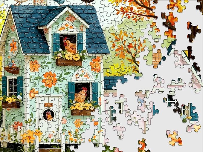 Springbok Hen House Hideaway 500 Piece Jigsaw Puzzle for Adults - Floral Chicken Coop - Unique Cut Pieces - Made in USA