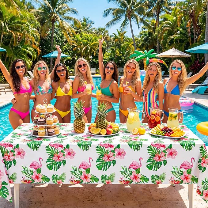 3 Pack Hawaiian Luau Party Tablecloth, 54 x 108 Inch Disposable Tropical Palm Leaves Table Cloth Waterproof Rectangle Table Cover for Summer Beach Pool Cocktail Party Decorations