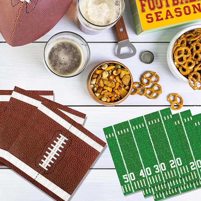 100-Pack Football Party Napkins, 2 Designs, 6.5 Inchs Disposable Paper Napkins, Football Birthday, Tailgate Party Decorations & Supplies