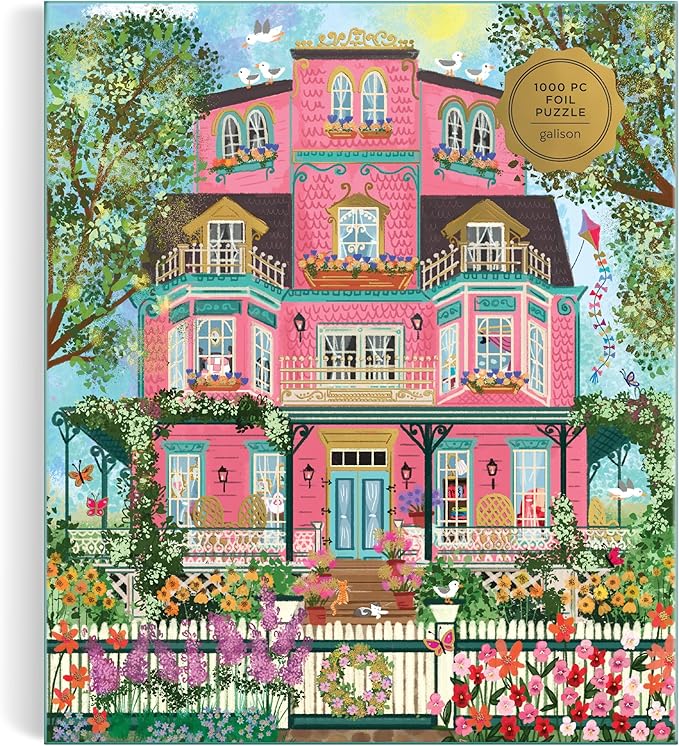 Galison Capeside Victorian – 1000 Piece Joy Laforme Foil Jigsaw Puzzle Featuring Beautiful Artwork of A Capeside Victorian Manor