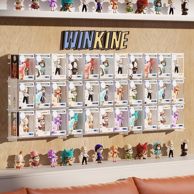 WINKINE Wall Display Shelves Compatible with 21 Funko Pop in Box, Easy Install - Only 2 Screws per Shelf, Acrylic Floating Shelves Stackable, Action Figure Stand, Collectibles Display Case, 2 Pack
