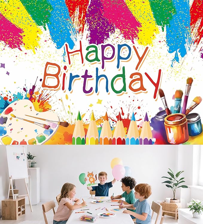 Art Painting Birthday Party Backdrop Art Paint Happy Birthday Banner Graffiti Photography Background for Artist Theme Party Supplies 70.8 x 47.2 Inch