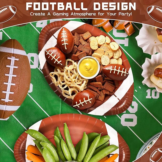 50PCS Football Shaped Disposable Paper Plates, Large 11.8in Football Party Plates, Football Theme Party Supplies, Sports Game Birthday Party Decorations, Touchdown Party Decoration