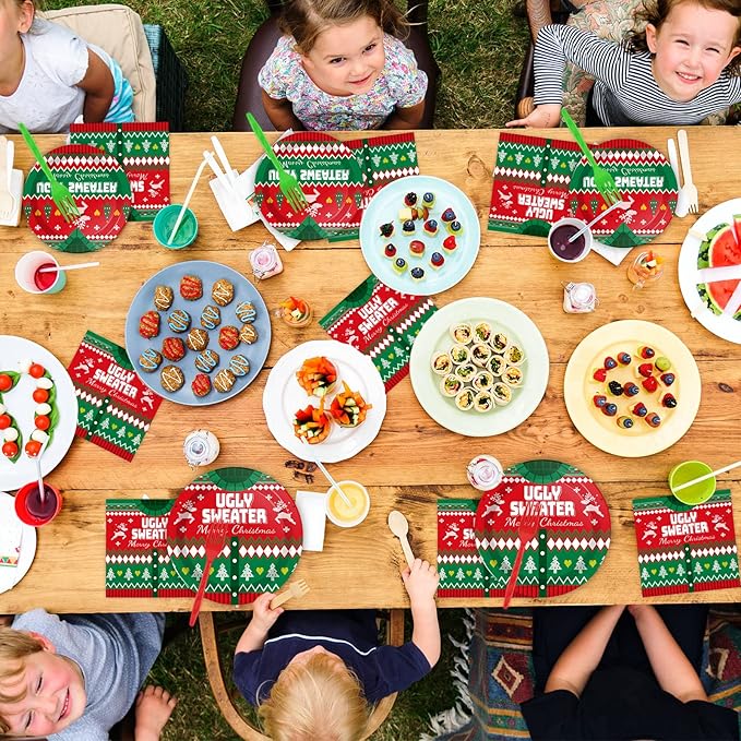 gisgfim 96 Pcs Christmas Ugly Sweater Paper Plate Napkins Party Supplies Tacky Sweater Party Birthday Decorations Favors for Xmas Serves 24