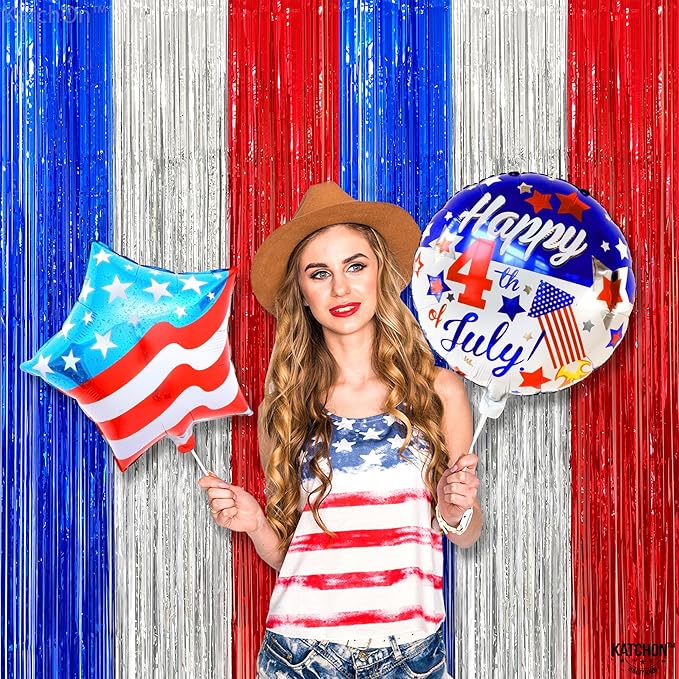 KatchOn, XtraLarge Red White and Blue Streamers - 3.2x8 Feet, Pack of 2 Red and Blue Decorations for Election Day | Election Day Decorations | Streamers for Patriotic and Veterans Day Decorations