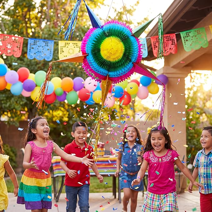 JOYIN 33 Inch Large Star Pinata, Foldable Mexican Fiesta Pinata with Vibrant Honeycomb Center, Traditional Colorful Party Decorations for Cinco De Mayo, Kids Birthday Supplies & Taco Tuesday