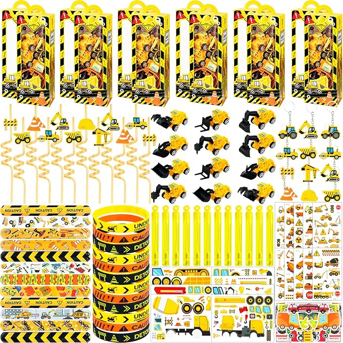 Construction Party Favors Pack - For 12Guests, Construction Birthday Party Decorations Supplies, Construction Theme Toys for Goodie Bag Stuffer, Pinata Filler Gifts