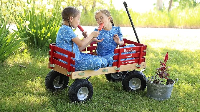Berlin Flyer Sport Kid's Wagon - Model F410 - Amish Made in Ohio, USA - 10" No-Flat Tires (Red)