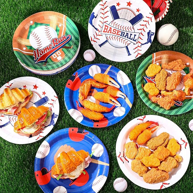 60 Pcs Baseball Paper Plates Party Supplies 9 Inch Baseball Themed Birthday Party Decorations Disposable Plates for Kids Boys Adults Game Day Birthday Favors