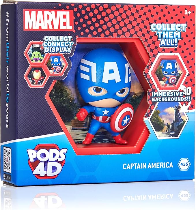 Wow! PODS 4D Marvel Captain America Toy, Unique Connectable & Collectable Bobblehead Figure, Wall/Shelf Display, Toy Action Figure, Toy Figures, Captain America Action Figure, Gifts for Kids & Adults