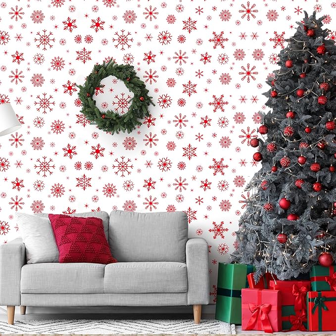 Kochorie 100 Ft x 54 Inch Red Snowflake Tablecloth Roll with Cutter Box Christmas Themed Snowflake Printed Cut to Size Table Cover Disposable Winter Backdrop for Frozen Birthday Party Supplies