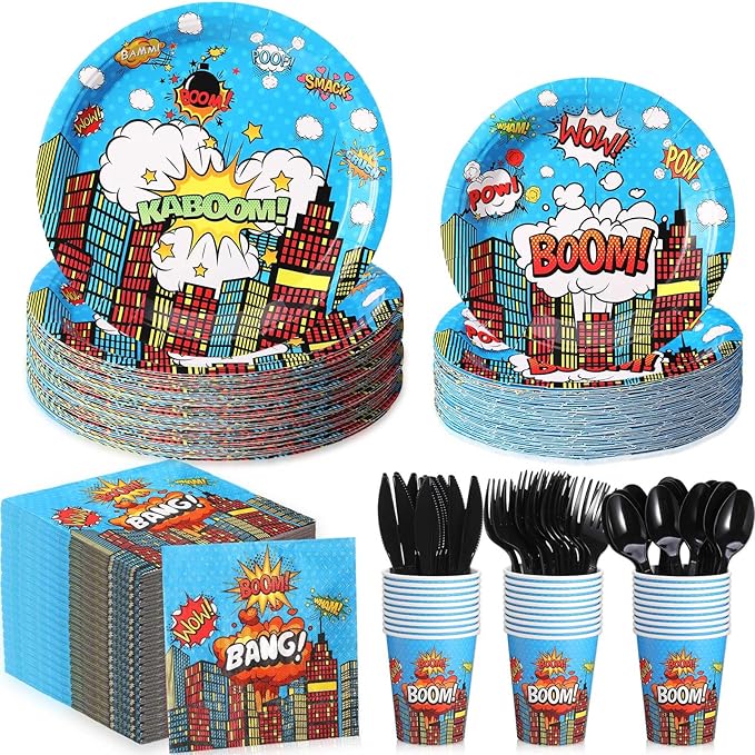 Zhehao 210 Pcs Christmas Hero Party Supplies Serves 30, Hero Themed Paper Plates Napkins Cups and Tableware Sets for Birthday Baby Shower Party Supplies Decor(Blue)