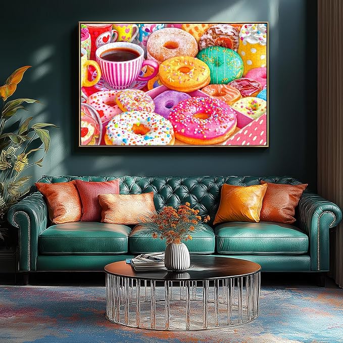 Puzzle for Adults 500 Piece Colorful Cute Donuts & Coffee Jigsaw Puzzle Fun Sweet Treats Family Challenge Puzzle for Seniors (23"x15")