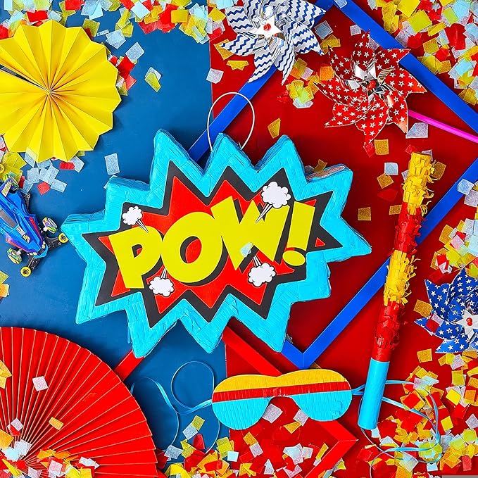 Comic Book Pop Piñata for Birthday Party Colorful Piñata with Stick, Blindfold, Confetti for Adults Birthday Baby Shower Party Supplies