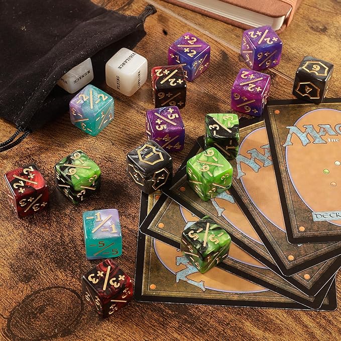 60 PCS MTG Dice Counters Keyword Counters Life Counter 1/+1 counters Commander Buff Tokens 6 Sided Dice Set for MTG, TCG, Card Games Accessories