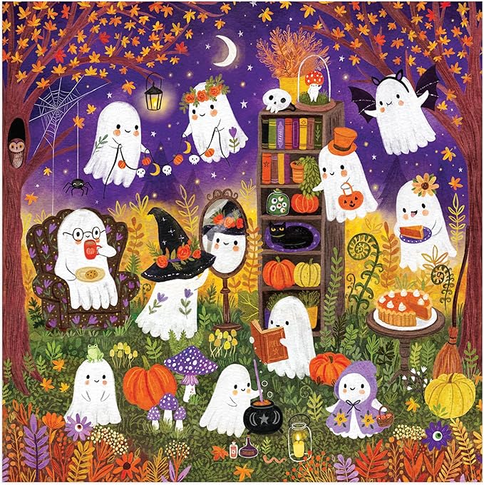 Mudpuppy Ghostly Gathering! – 500 Piece Family Jigsaw Puzzle with Colorful and Fun Illustrations of Ghosts Getting Ready for Halloween for Children Ages 8 and Up