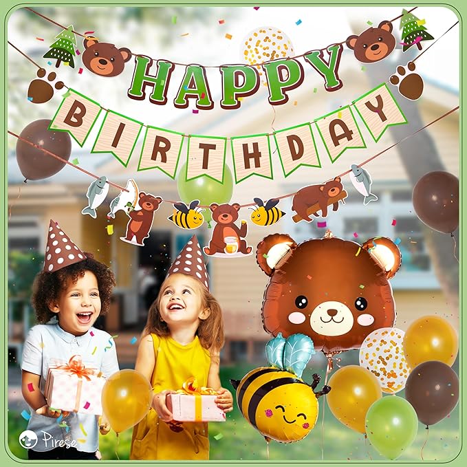 Pirese Teddy Bear Birthday Decorations – Beary First Party Supplies for Boys or Girls, Cute Garland and Bear Theme Decor for 1st Birthday, Baby Shower and Kids’ Party with Balloons