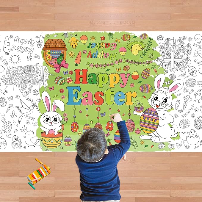OHOME Easter Giant Coloring Poster/Tablecloth - Easter Crafts for Kids - 30 x 72 Inches Jumbo Coloring Banner - Games Gifts Toys for Basket,Activities Treats Party Decorations