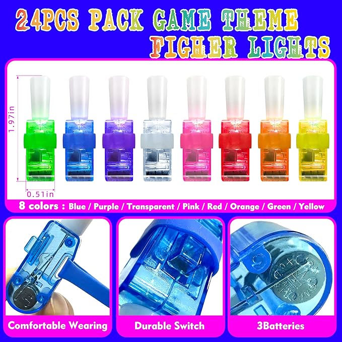 24PCS Video Game Party Favors-LED Finger Lights：Glow-in-the-Dark Light-Up Toys Bulk for Kids Boys Girls, Gamer Birthday Party Decorations Supplies, Kids' Party Goodie Bags,Classroom Prizes, Fun Gifts
