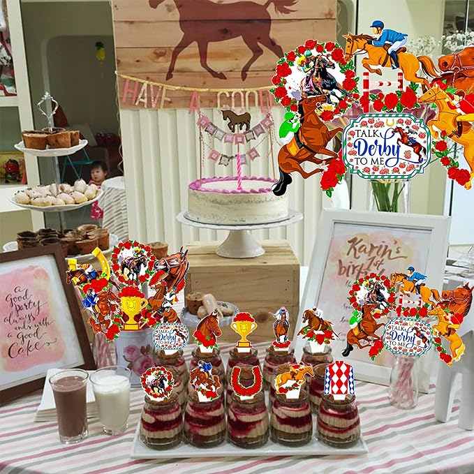 Derby Horse Centerpiece Sticks 25pcs Horse Racing Table Decorations Derby Party Decorations Derby Party Supplies for Horse Racing Party Talk Derby to Me Party Supplies