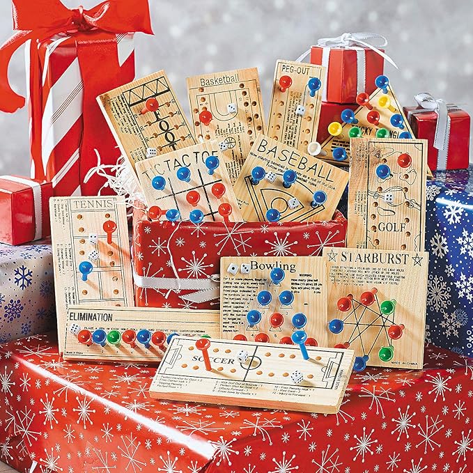 Fun Express Wooden Board Games Set 12 Pack - Classic Travel Games for Kids & Adults | Mini Peg Board Games, Checkers & Tic Tac Toe | Portable Family Game Night Collection for Road Trips & Camping