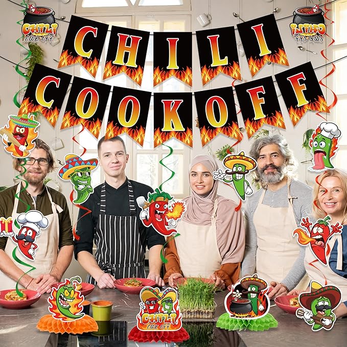 Chili Cook Off Decorations Include Chill Cook Off Banner Chili Hanging Swirls Honeycomb Centerpieces Chili Contest Tasting Competition Theme Party Supplies