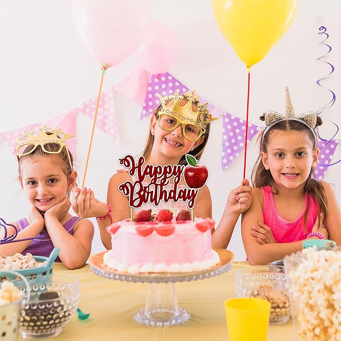 Apple Happy Birthday Cake Topper – Fresh Fruit Theme Cake Decoration for Birthday Celebration, Apple Inspired Dessert Topper for Party Cakes, Table Display Styling, Photo Setup, and Colorful