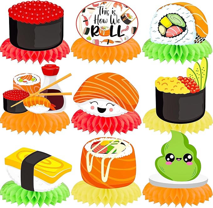 Sushi Honeycomb Centerpieces Japanese Sushi Party Decorations Sushi Birthday Party Table Centerpieces for Let's Roll Sushi Baby Shower Supplies