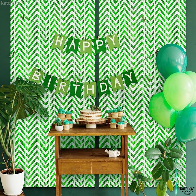 KatchOn, Green and White Foil Fringe Curtains - 6.5x3.25 Feet, Pack of 2 | Green Foil Fringe Curtain for St Patricks Day Decorations, St Patricks Day Backdrop, Saint Patricks Day Decorations