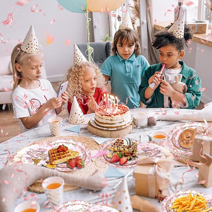 CANREVEL 96 PCS Princess Party Plates Serve 24, Princess Plates and Napkins Forks Set, Disposable Tableware for Birthday Supplies Party Decorations for Grils Kids Women