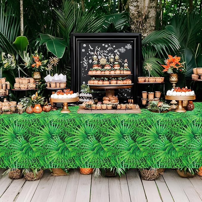 4 Pack Jungle Tablecloths Hawaiian Luau Tropical Palm Leaves Table Cloth Safari Theme Tablecloth Aloha Table Covers Safari Jungle Party Decorations Party Supplies 86 x 51 Inch (4)