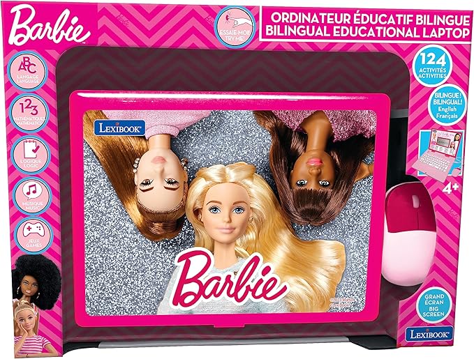 Lexibook Barbie, French/English Bilingual Educational Computer, Toy for Kids with 124 Activities for Learning, Having Fun and Playing The Piano, Pink, Color, JC598bbi1