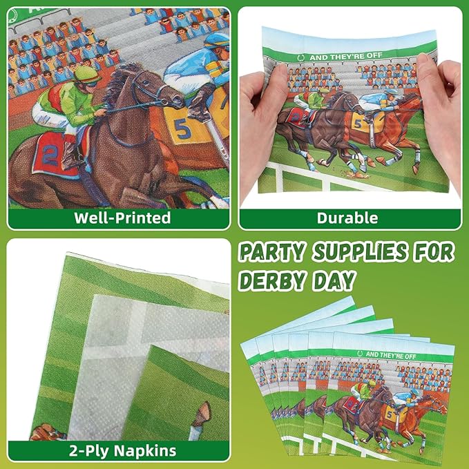 Roshtia 192 Pcs Derby Party Supplies for Horse Racing Party Decorations Derby Day Party Tableware Set Horse Theme Birthday Party Paper Plates Napkins Fork for 48 Guests (Classic)