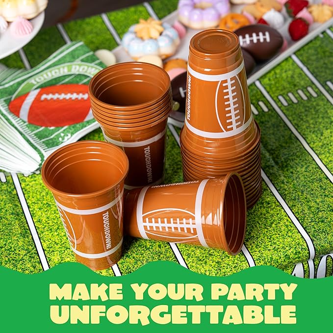 JOYIN 24 PCS Party Cups Bulk, 16oz Football Disposable Plastic Cups Holiday Tableware for Football Theme Party Supplies, Decoration, Party Drink Cups