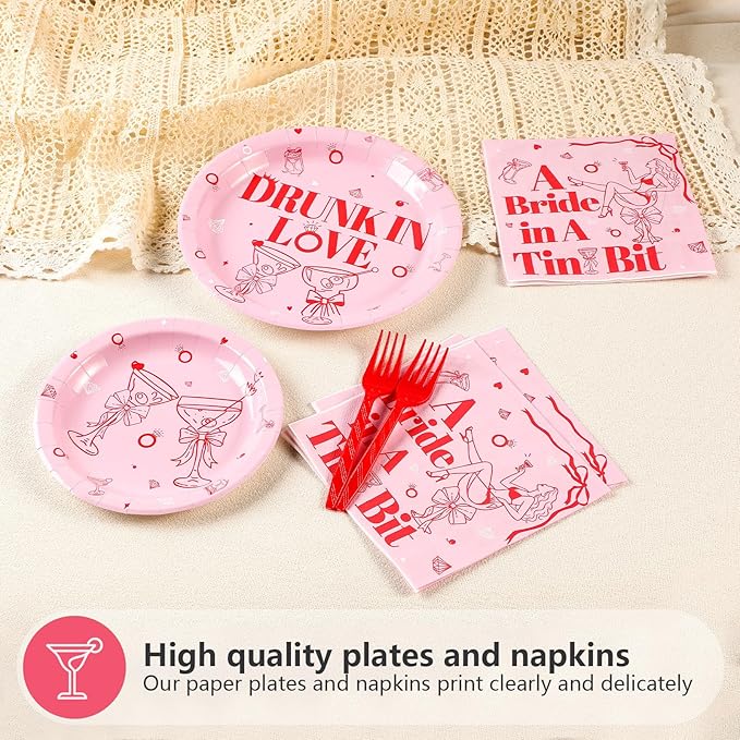 Margarita Bachelorette Party Decorations 96Pcs Drunk In Love Plates and Napkins A Bride In A Tini Bit Plates Pink Martini Themed Disposable Tableware for Girls Bachelorette Party Decorations