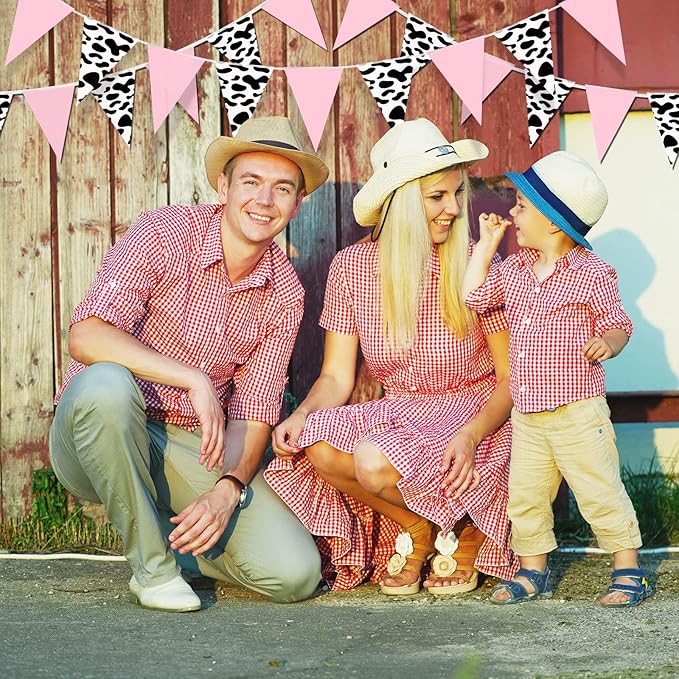 Boao 5 Pcs Cow Print Pennant Banners, Cow Print Pennant Banner Birthday Party Supplies for Western Cowboy Theme Decoration Baby Shower Animal Theme Party Holiday Decor, 7.4 x 10.8 Inch(Sweet)
