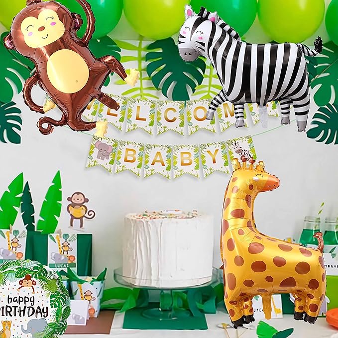 TUWUNA 9Pcs Safari Jungle Animal Balloons,Wild One Birthday Decorations Baby Shower Jungle Safari Party Supplies,Kids Elephant Monkey Lion Giraffe Leopard Zebra Crocodile Balloon