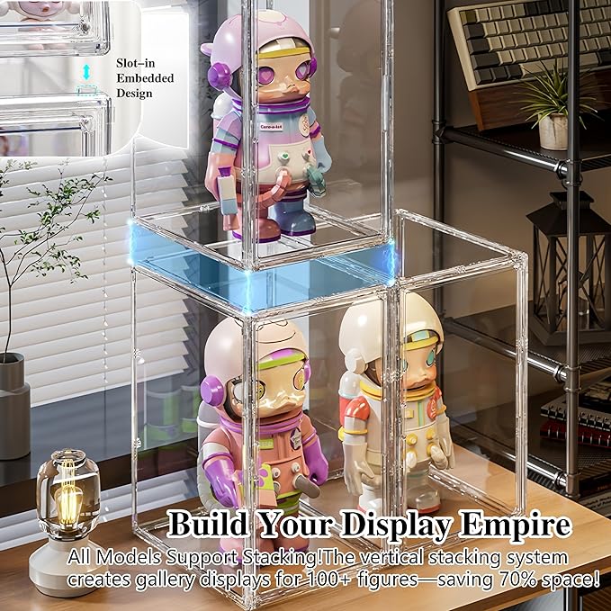 Versatile Wide Acrylic Display Cabinet - w/ 1 Adjustable Shelf for Multi-Level Display of Statues & Figures, Magnetic Door Collector's Showcase (Extra Large with one Block(14.17*14.17*23.6in))