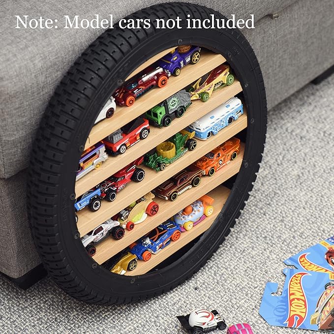 Model Car Display Case Stand - Toy Cars Organizer Wall Display Tire Shelf Cabinet - Holds Up to 18 Diecast 1/64 Car Collectibles - Compatible with Hot Wheels Matchbox - Wheel Diameter 16 Inch