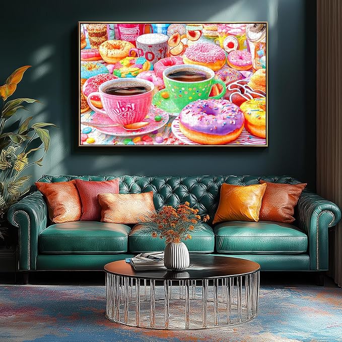 500 Pieces Puzzles for Adults Colorful Donuts Coffee Jigsaw Puzzle Letter on Back No Dust Difficult Unique Family Challenging Food Puzzles Gift Toy for Adults Seniors Perfect for Game Nights （23"x15"）