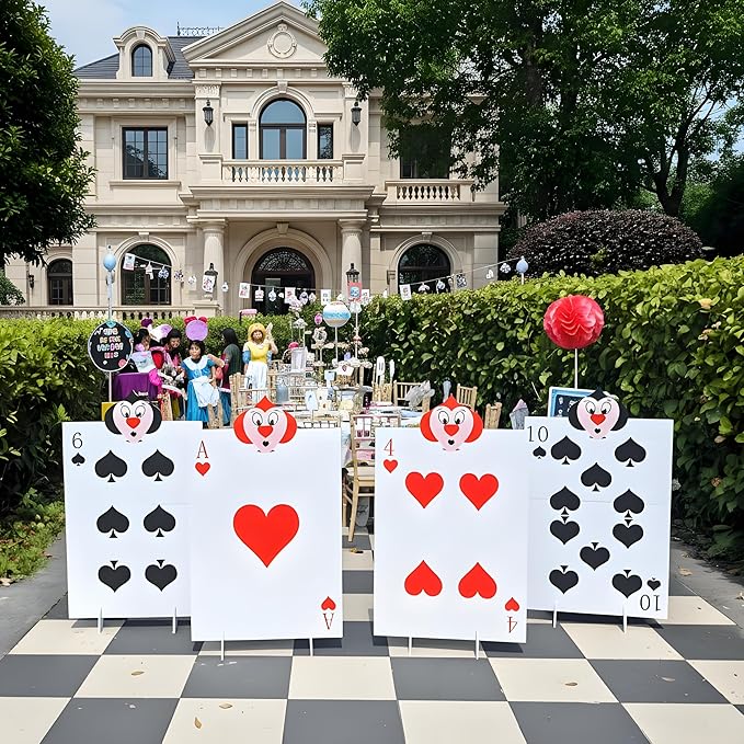4pcs Queen's Soldiers Big Cards Yard Signs 22.9"*14"with Stakes Alice Party Decorations Queen of Hearts Accessories AliceThemed Party Decor Large Lawn Garden Sign Indoor Outdoor