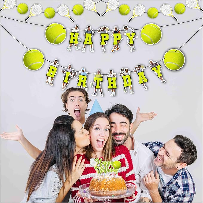 Tennis Theme Birthday Party Supplies - Decoration Set for Sports Celebration, Tennis Party Décor Kit with Banner, Cake Topper, Cupcake Toppers and Table Decorations for Home and Event Setup