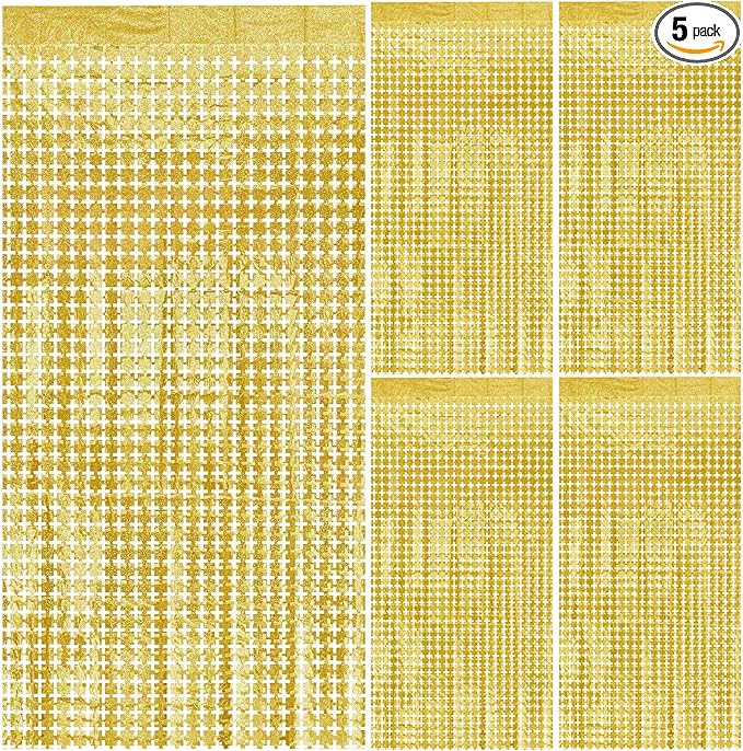Gold Curtains Fringe Backdrop, Golden Streamers Party Decorations for Birthday, New Year's Eve, Prom Decorations,Bachelorette Party, Anniversary Celebration, Wedding, Cocktail Parties, Communion