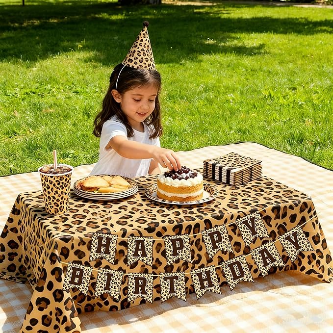 Leopard Print Party Supplies, Cheetah Happy Birthday Party Decorations with Plates Napkins Cups Tablecloth for Safari Animal Leopard Birthday Party Supplies Serve 24(Leopard Print)