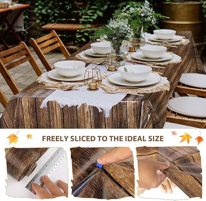 Kochorie 100 Ft x 54 Inch Wood Grain Tablecloth Roll in Slide Cutter Box Disposable Rustic Backdrop Vintage Table Cover Western Themed Bulletin Board Plastic Roll for Barn Birthday Classroom Decor
